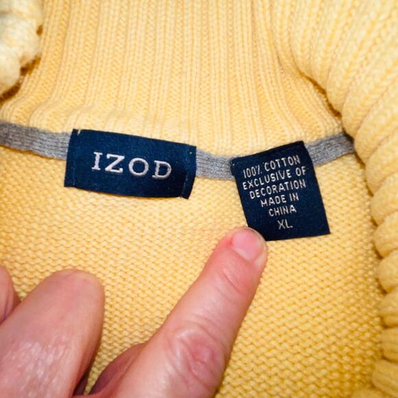IZOD 100% Cotton Quarter Zip Sweater - Men's Size XL - Buttery Yellow‎ Color - Picture 4 of 9